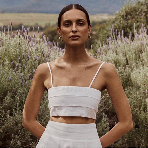 DISSH Tops - Dissh Aisle Linen Pleated Crop Top in White